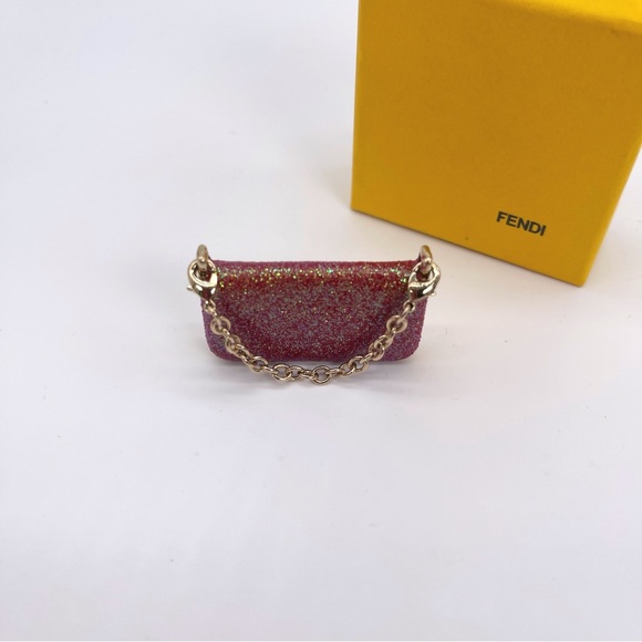 Fendi Authentic Vintage Collectors Rare Red Sparkle Baguette Bag Charm w Box NWT - Picture 8 of 12